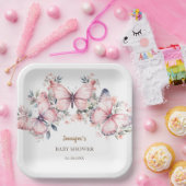 ピンクの水色バタフライガールベビーシャワー ペーパープレート (パーティー)