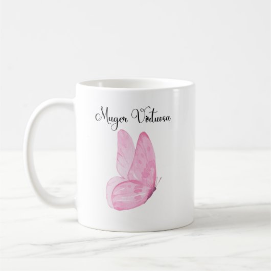 ピンクの水色バタフライミュージャーヴィオサクリスチャン コーヒーマグカップ (左)