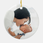 ピンクの水色バラバタフライネイビーモノグラム写真 セラミックオーナメント (裏面)