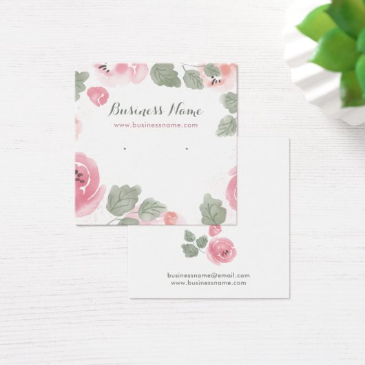 ピンクの水色バラ背景イヤリングカード (デスク)