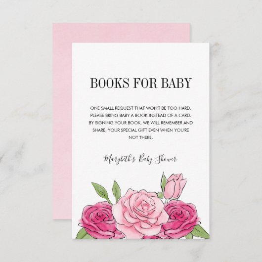ピンクの水色バラ赤ちゃんシャワー予約リクエストカード 招待状 (正面/裏面)