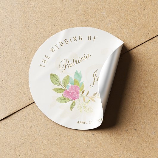 ピンクの水色バラ金ゴールドスクリプトのアンパサンド結婚の ラウンドシール