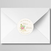 ピンクの水色バラ金ゴールドスクリプトのアンパサンド結婚の ラウンドシール