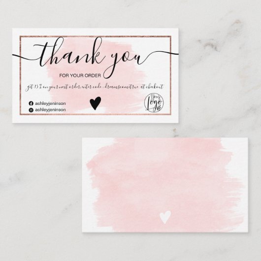 ピンクの水色バラ金ゴールドフォイル感謝してい注文あなた 名刺 (正面/裏面)