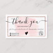 ピンクの水色バラ金ゴールドフォイル感謝してい注文あなた 名刺 (正面)