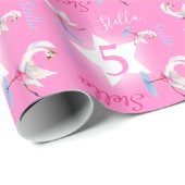 ピンクの水色バレエのスワン5th誕生日ラップ ラッピングペーパー (ロールコーナー)