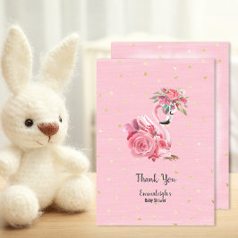 ピンクの水色フラミンゴバレリーナ赤ちゃんシャワー サンキューカード