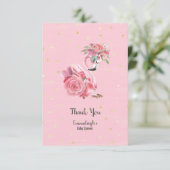 ピンクの水色フラミンゴバレリーナ赤ちゃんシャワー サンキューカード (スタンド正面)