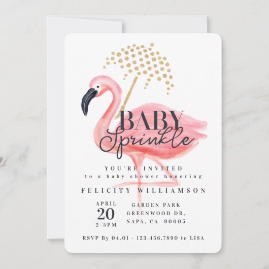 ピンクの水色フラミンゴベビー散水赤ちゃんシャワー 招待状 (正面)