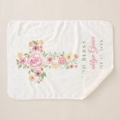 ピンクの水色フラワークロスバプテスマ/《キリスト教》洗礼式や命名式 シェルパブランケット (正面(横))