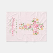 ピンクの水色フラワークロスバプテスマ/《キリスト教》洗礼式や命名式 フリースブランケット (正面(横))
