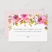 ピンクの水色フローラおむつラッフルチケット、大 エンクロージャーカード (正面/裏面)