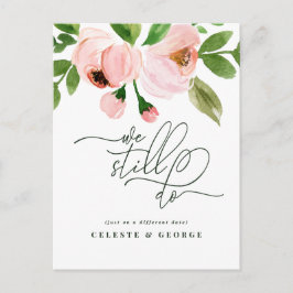 ピンクの水色フローラは日付結婚を 案内ポストカード