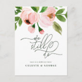 ピンクの水色フローラは日付結婚を 案内ポストカード (正面)