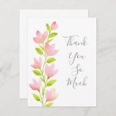 ピンクの水色フローラステム サンキューカード (正面/裏面)