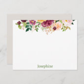 ピンクの水色フローラパーソナライズされたフラットノートカード ノートカード (正面/裏面)