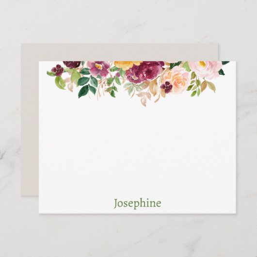 ピンクの水色フローラパーソナライズされたフラットノートカード ノートカード (正面/裏面)