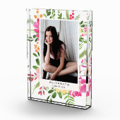 ピンクの水色フローラフレームカスタムの卒業 フォトブロック (右)