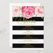 ピンクの水色フローラブラックストライプの結婚メニュー メニュー (正面/裏面)