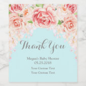 ピンクの水色フローラブルーベビーシャワーワインラベル ワインラベル (シングルラベル)