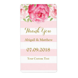 ピンクの水色フローラミントストライプウエディングラベル ラベル
