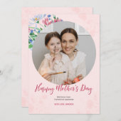 ピンクの水色フローラ母の日の写真カード シーズンカード (正面/裏面)