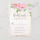 ピンクの水色フローラ牡丹結婚幾何 出欠カード (正面)