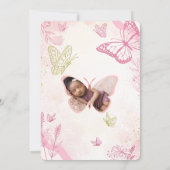 ピンクの水色フローラ蝶の写真バプテスマ 招待状 (裏面)