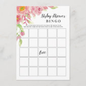ピンクの水色フローラ赤ちゃんシャワービンゴゲームカード エンクロージャーカード (正面)