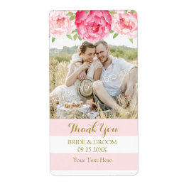 ピンクの水色フローラ赤面フォトウェディングラベル ラベル