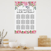 ピンクの水色フローラ12テーブル座席表 ポスター (キッチン)