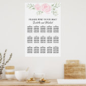 ピンクの水色フローラ15テーブル座席表 ポスター (キッチン)