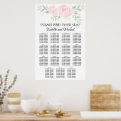 ピンクの水色フローラ15テーブル座席表 ポスター (キッチン)