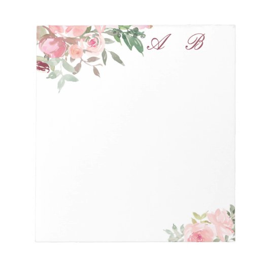 ピンクの水色フローラ ノートパッド (正面)