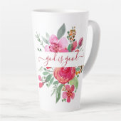 ピンクの水色フローラ"神は良い"ラテマグカップ カフェラテマグ (右アングル)