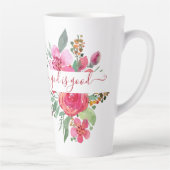 ピンクの水色フローラ"神は良い"ラテマグカップ カフェラテマグ (右)