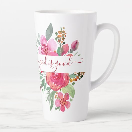 ピンクの水色フローラ"神は良い"ラテマグカップ カフェラテマグ (右)