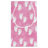 ピンクの水色ベビーシャワー足跡パターン スモールペーパーバッグ (裏面)