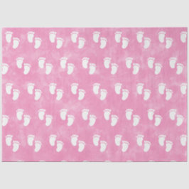 ピンクの水色ベビーシャワー足跡パターン 薄葉紙