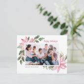 ピンクの水色ポインセチアのフレームフォト シーズンポストカード (スタンド正面)