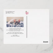 ピンクの水色ポインセチア枠クリスマスフォト 箔シーズンポストカード (裏面)