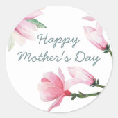 ピンクの水色マグノリアスとハッピー・マザーズ・デイ ラウンドシール (正面)
