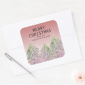 ピンクの水色メリークリスマスツリー芸術的 スクエアシール (封筒)