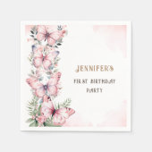 ピンクの水色リトルバタフライガール1st誕生日 スタンダードカクテルナプキン (正面)