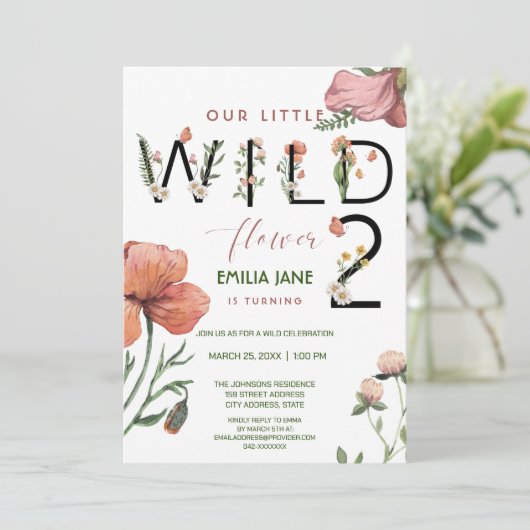 ピンクの水色リトルポピー2nd誕生日 招待状 (スタンド正面)