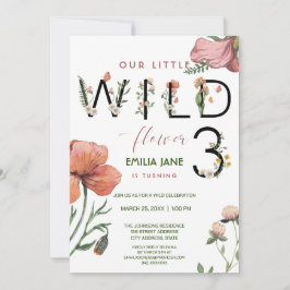 ピンクの水色リトルポピー3rd誕生日 招待状