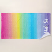 ピンクの水色レインボーストライプスタイル ビーチタオル (正面)