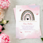 ピンクの水色レインボーバタフライガールベビーシャワー 招待状