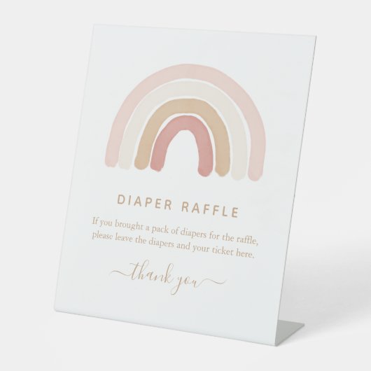 ピンクの水色レインボーベビーシャワーオムツラッフル 台座サイン (正面)