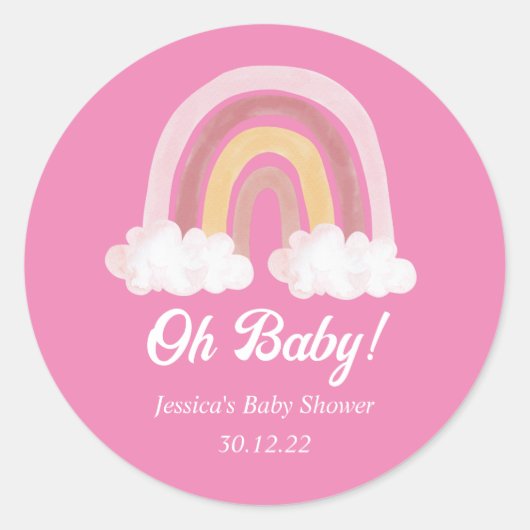 ピンクの水色レインボーベビーシャワーラウンドステッカー ラウンドシール (正面)